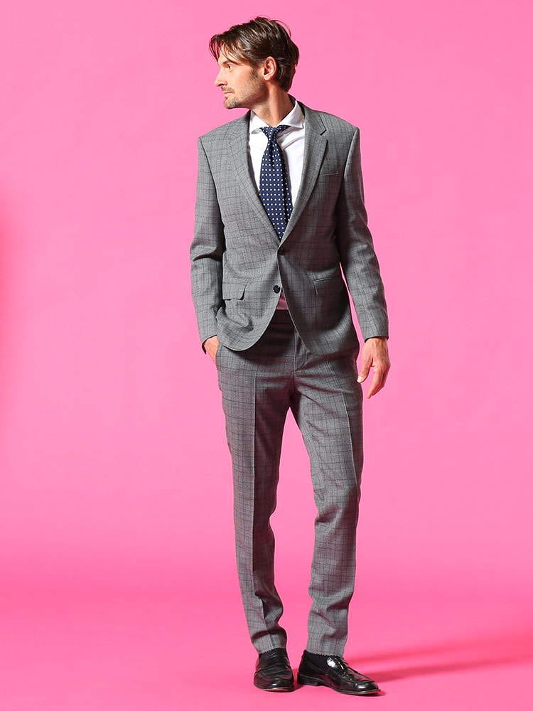 HUGOBOSS (ヒューゴボス) ウール混 グレンチェック シングル 2ツ釦 ノータック スーツ SLIM FIT HBHG10223113C ブランド