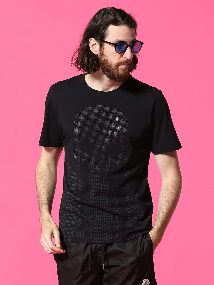 HYDROGEN (ハイドロゲン) スカルビーズ プリント クルーネック 半袖 Tシャツ DOWNTOWN HY284104