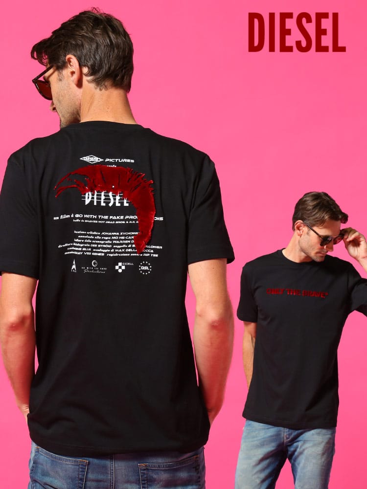 ディーゼル メンズ DIESEL Tシャツ 半袖 バックプリント モホーク ロゴ ブランド トップス ブレイブマン モヒカン DSA02406PATI