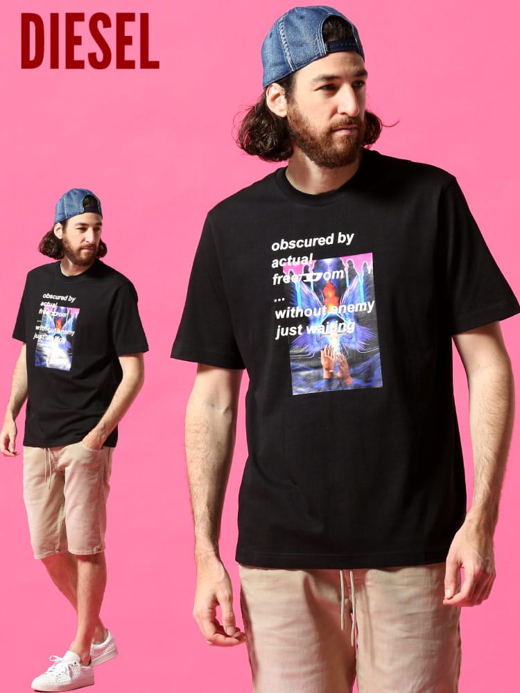 DIESEL (ディーゼル) フロントプリント クルーネック 半袖 Tシャツ DSA01977CATM