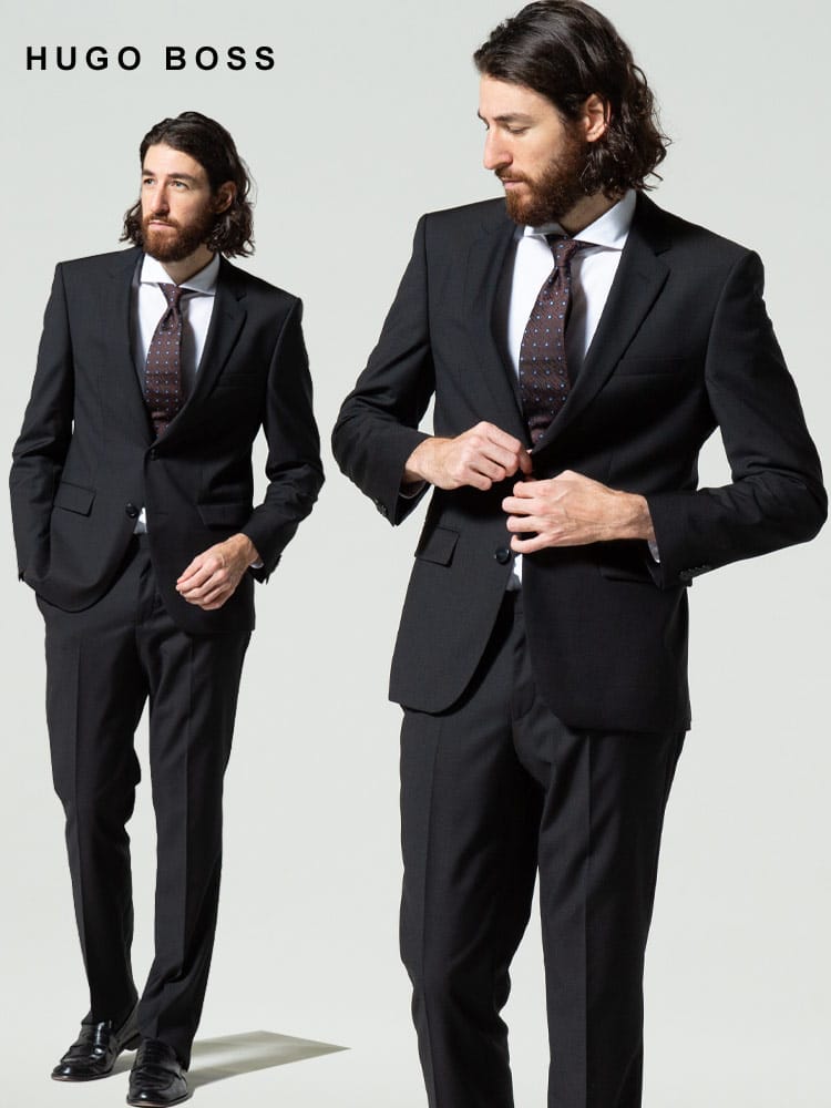 HUGO BOSS (ヒューゴボス) ウール シングル 2ツ釦 ノータック スーツ HBJS10192042P