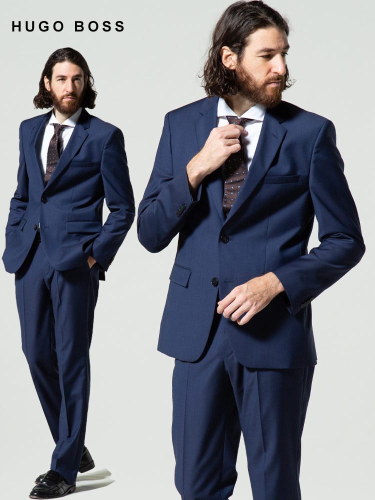 HUGO BOSS (ヒューゴボス) ウール シングル 2ツ釦 ノータック スーツ HBJS10192042P