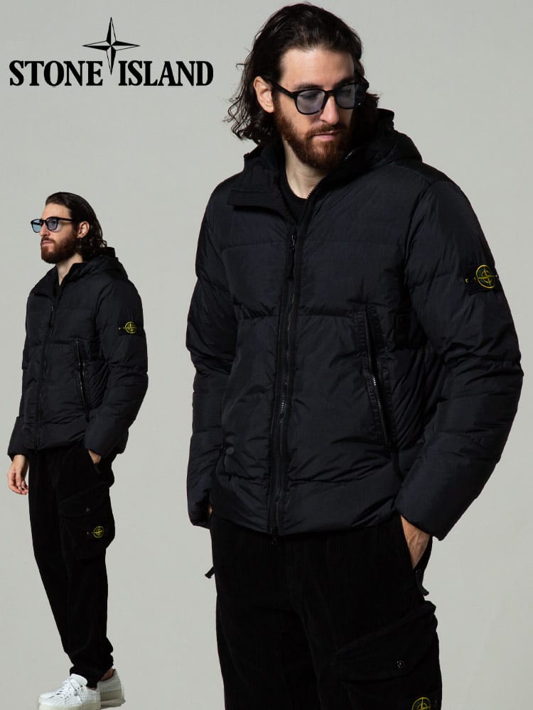 STONE ISLAND ストーンアイランド ロゴ フード フルジップ ダウン 