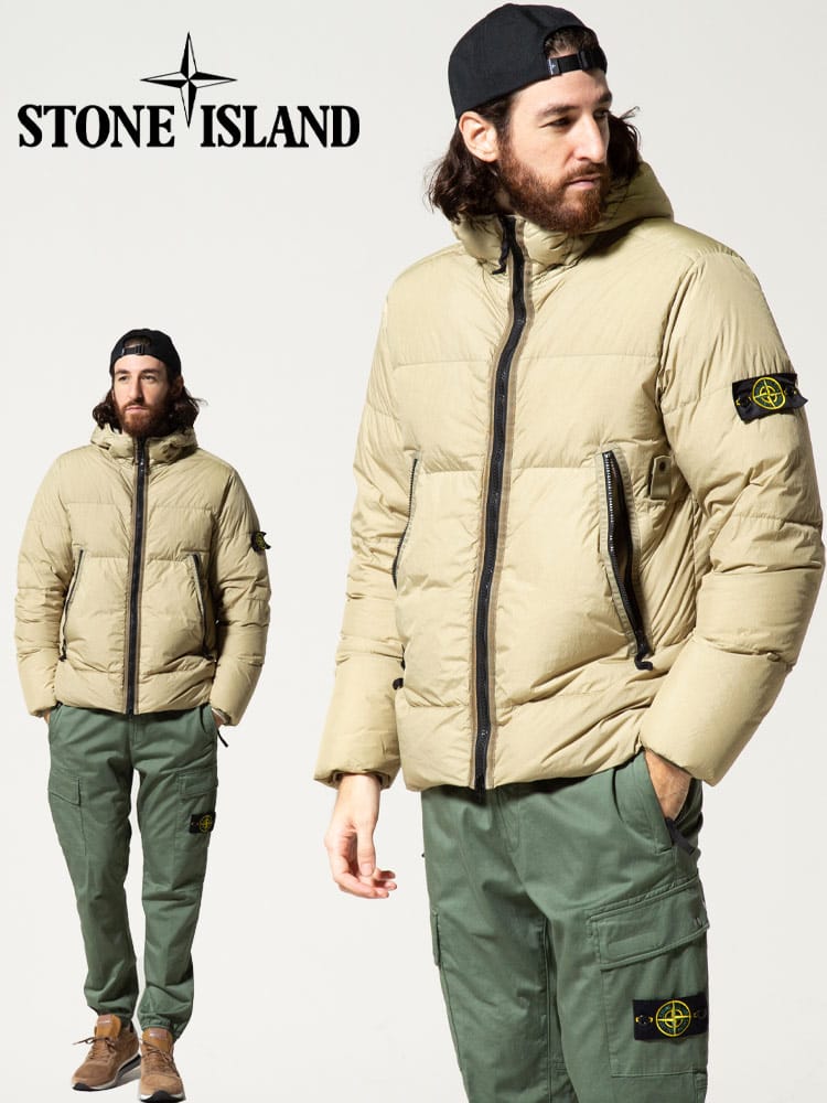STONE ISLAND (ストーンアイランド) 袖ロゴ フード フルジップ ダウンジャケット SIMO751540123