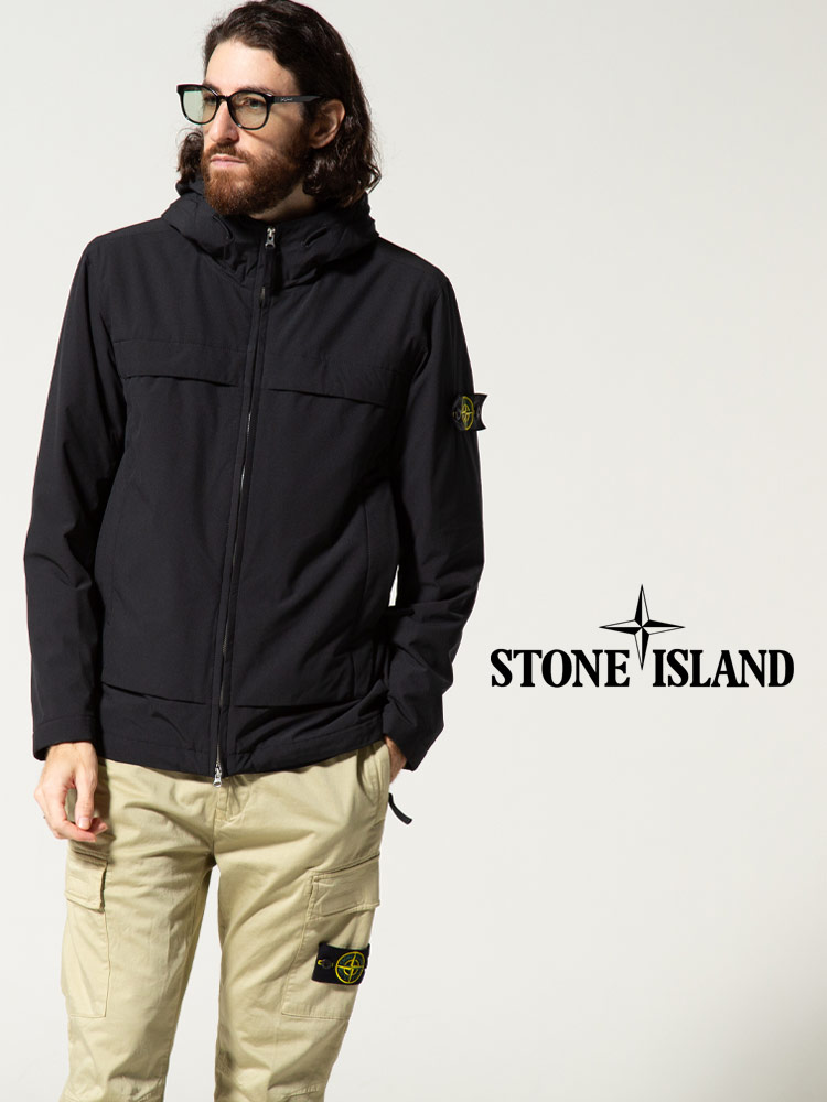 STONE ISLAND (ストーンアイランド) 袖ロゴ フード フルジップ ソフト ...