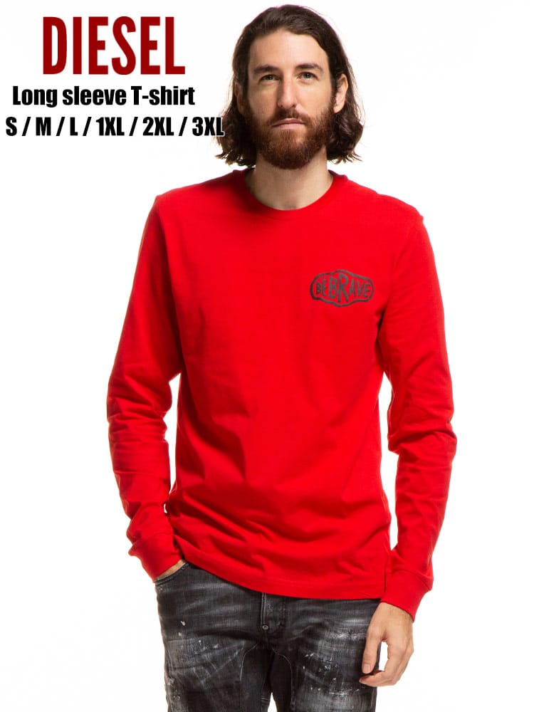 DIESEL (ディーゼル) 胸ロゴ クルーネック 長袖 Tシャツ DSA02974GRAI
