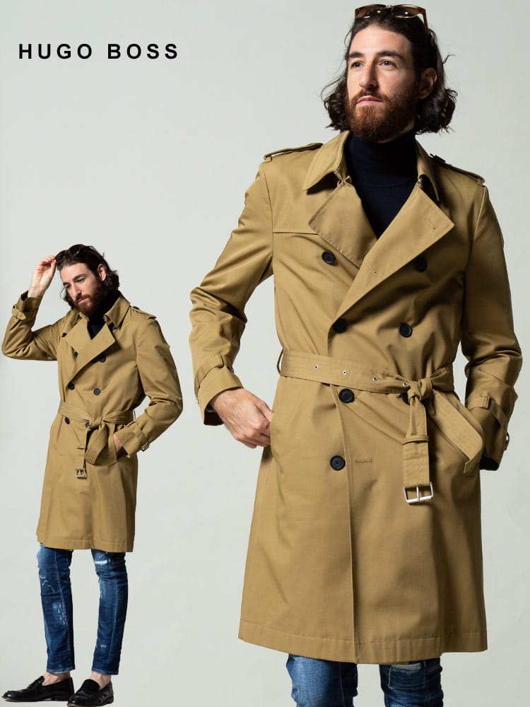 ヒューゴボス メンズ HUGO BOSS ダブル ベルト トレンチコート ブランド アウター コート ビジネス HBTRENC10237585