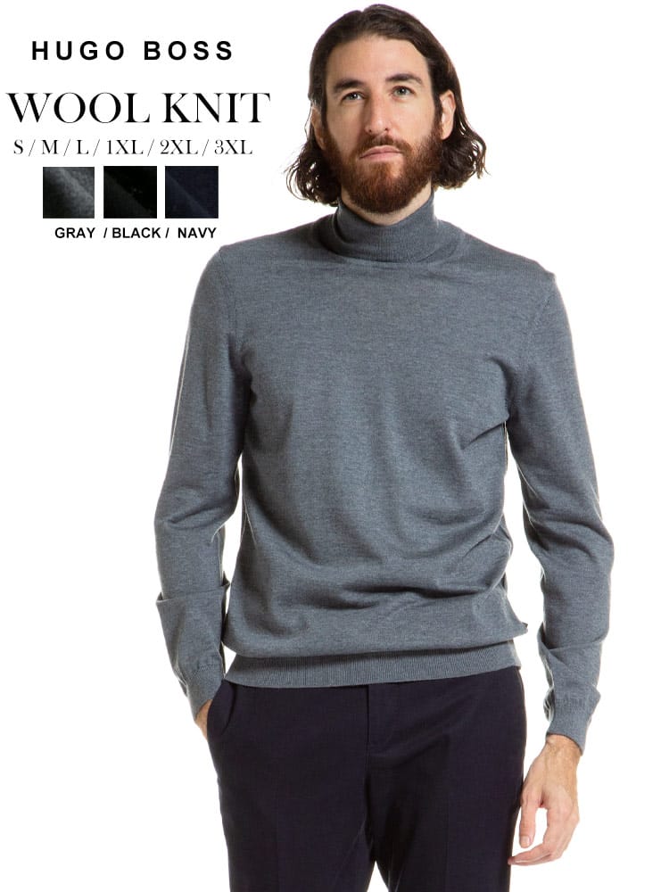 ヒューゴボス メンズ HUGO BOSS ウール タートルネック 長袖 ニット ブランド トップス ハイゲージ セーター HB50392083 
