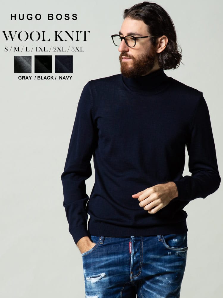 ヒューゴボス メンズ HUGO BOSS ウール タートルネック 長袖 ニット ブランド トップス ハイゲージ セーター HB50392083 