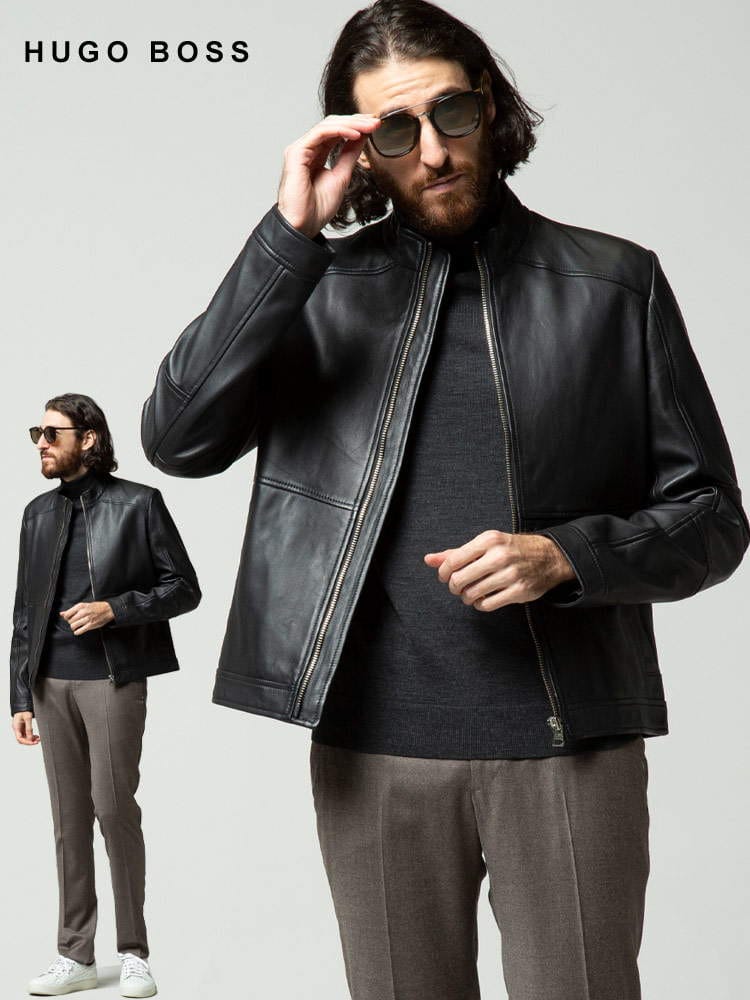 HUGO BOSS ヒューゴボス レザー スタンドカラー ライダースジャケット ブランド メンズ アウター レザージャケット HBLOKIS10229169