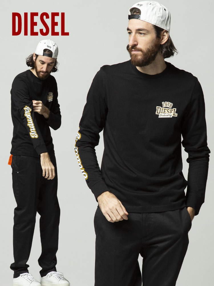 DIESEL ディーゼル カレッジ ロゴ クルーネック 長袖 Tシャツ ブランド メンズ トップス Tシャツ ロンT 長袖 DSA03368GRAI