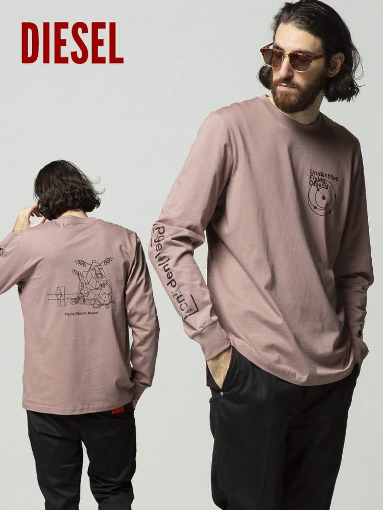 DIESEL ディーゼル プリント クルーネック 長袖 Tシャツ ブランド メンズ トップス Tシャツ ロンT 長袖 DSA03376PATI