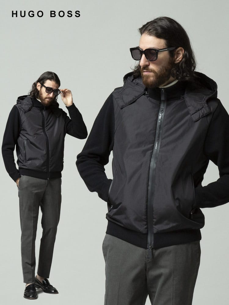 HUGOBOSS (ヒューゴボス) フード ニット切り替え フロントナイロン 中綿 ジャケット HBNEYLA10237261 ブランド