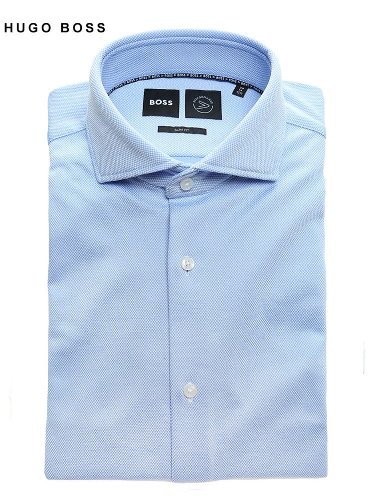 ヒューゴボス メンズ シャツ HUGO BOSS ブランド ドレスシャツ ワイシャツ ストレッチ ジャージー ホリゾンタルカラー 長袖 SLIMFIT Performance HBHANK10237882