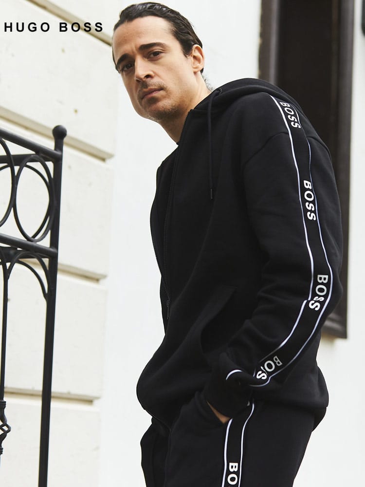 HUGO BOSS (ヒューゴボス) 裏起毛 サイドロゴ フルジップ パーカー ロングパンツ セットアップ HB10239671SU メンズ スウェット