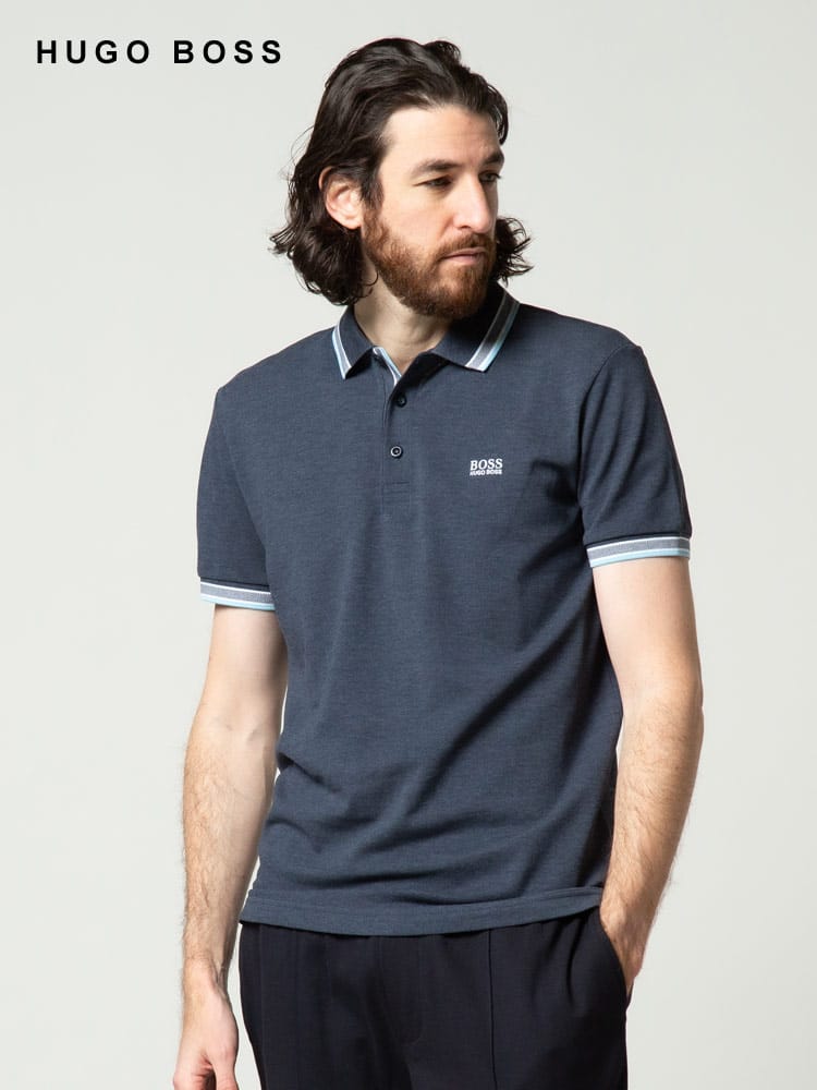 HUGO BOSS (ヒューゴボス) 襟袖ライン 半袖 ポロシャツ HB50398302 22fd IP ブランド