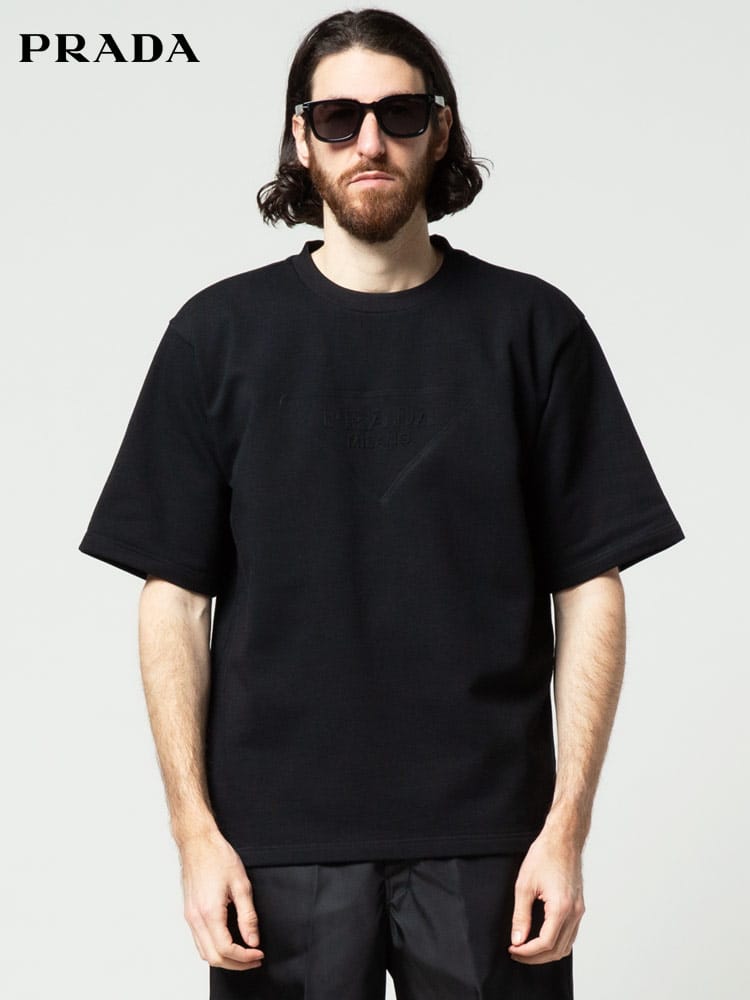 PRADA (プラダ) エンボスロゴ クルーネック スウェット 半袖 Tシャツ PRUJN7731ZX4
