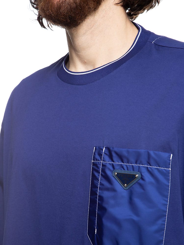 PRADA (プラダ) 異素材ポケット クルーネック 半袖 Tシャツ 