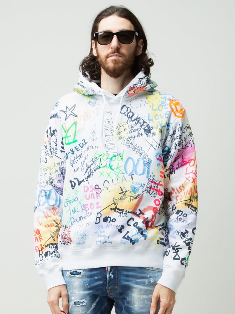 DSQUARED2 (ディースクエアード) 裏起毛 グラフィティプリント プル 