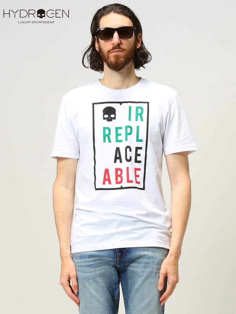 HYDROGEN (ハイドロゲン) ブランド メンズ フロントプリント クルーネック 半袖 Tシャツ HYT00522