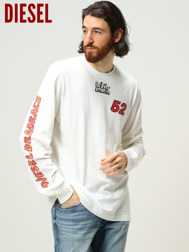 DIESEL (ディーゼル) ブランド メンズ 袖 ロゴ クルーネック 長袖 Tシャツ DSA038470EFAN