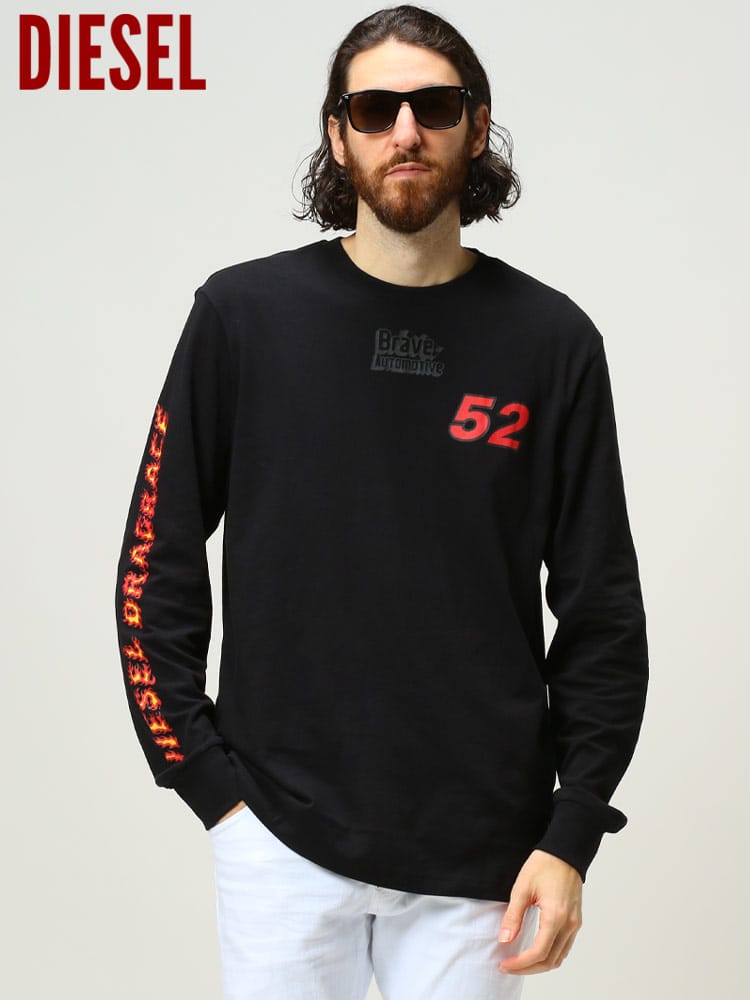 DIESEL (ディーゼル) ブランド メンズ 袖 ロゴ クルーネック 長袖 Tシャツ DSA038470EFAN