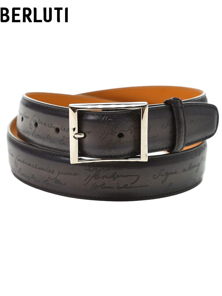 ベルルッティ メンズ ベルト Berluti ブランド クラシックベルト 35mm ロゴ ピンバックル レザー カーフスキン 本革 黒 クロ BRC0002008