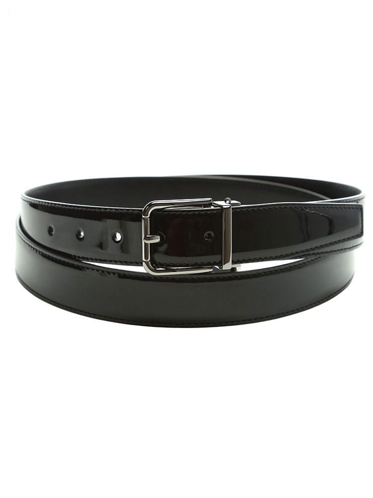 ドルチェ＆ガッバーナ メンズ ベルト DOLCE&GABBANA ブランド カジュアルベルト レザーベルト ラウンドバックル 調節可能 35mm BC4703A1153 エナメル 黒 クロ 大きいサイズ DGBC4703A1153