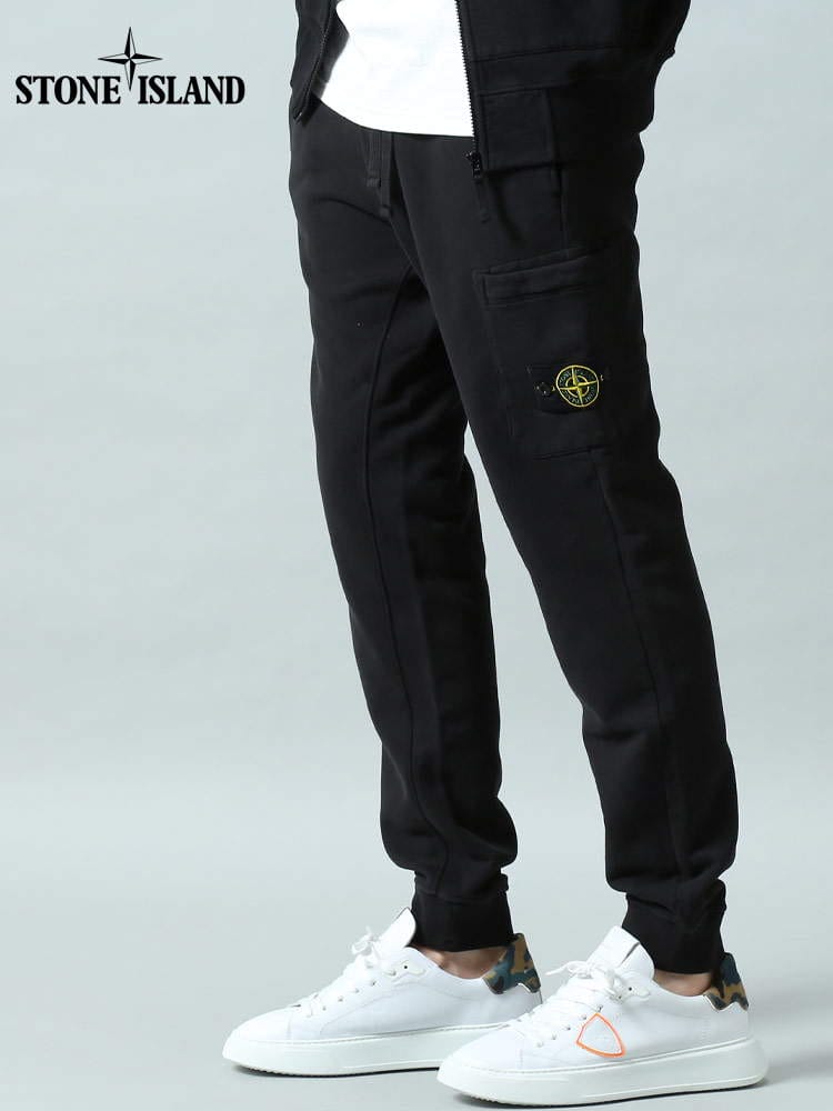 ストーンアイランド メンズ パンツ STONE ISLAND ブランド スウェットパンツ ボトムス ジョギング カーゴパンツ ロングパンツ ロゴワッペン 64520 コットン 綿100％ 黒 大きいサイズ セットアップ 対応 SI771564520