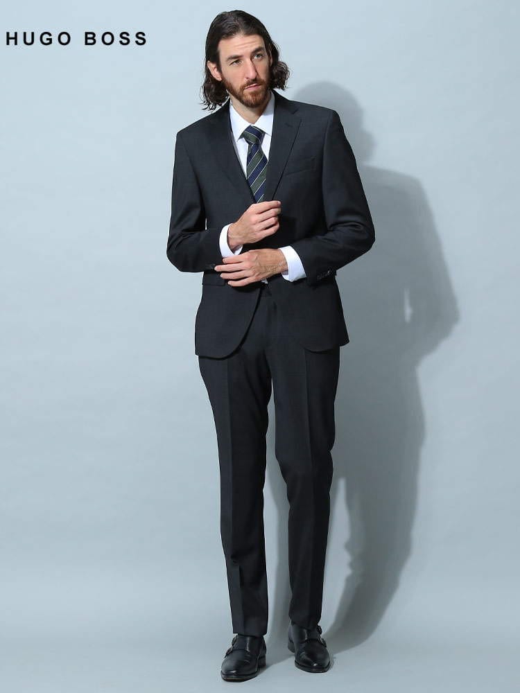 ヒューゴボス メンズ スーツ HUGO BOSS ブランド ビジネススーツ ストレッチ 無地 シングル サイドベンツ MARZOTTO 大きいサイズ HBHJ10242661P