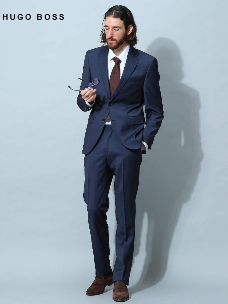 ヒューゴボス メンズ スーツ HUGO BOSS ブランド ビジネススーツ ストレッチ 無地 シングル サイドベンツ MARZOTTO 大きいサイズ HBHJ10242661P