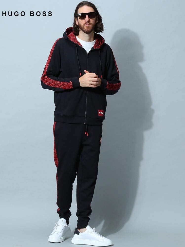 ヒューゴボス メンズ セットアップ HUGO BOSS ブランド セット スウェット パーカー パンツ サイドライン リラックスフィット 大きいサイズ HBR10243311SU
