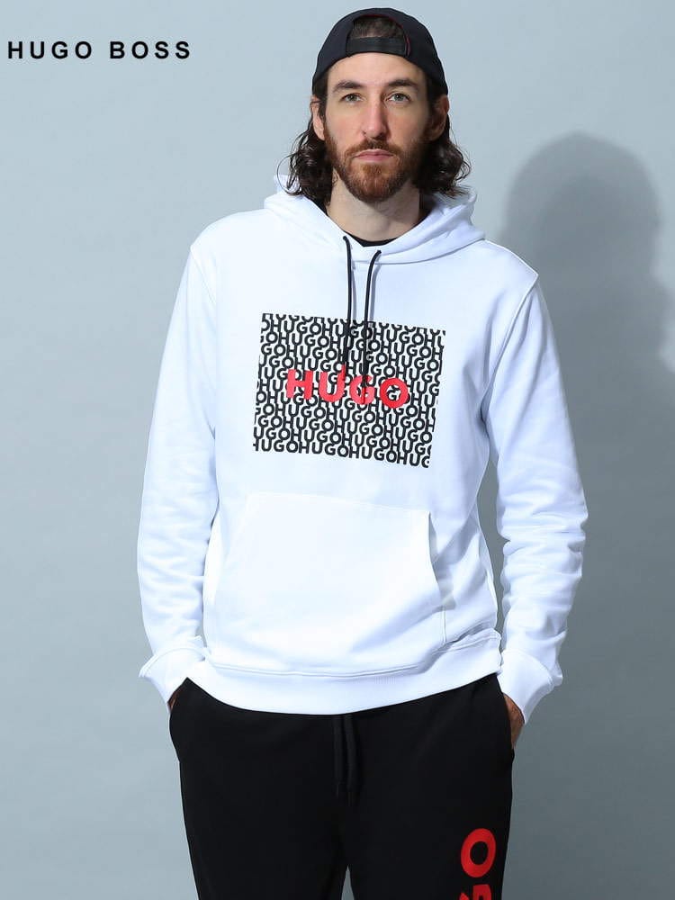 ヒューゴボス メンズ パーカー HUGO BOSS ブランド フーディー トップス 長袖 スウェット ロゴ プリント プルオーバー リラックスフィット 大きいサイズ HBRDREE10243311