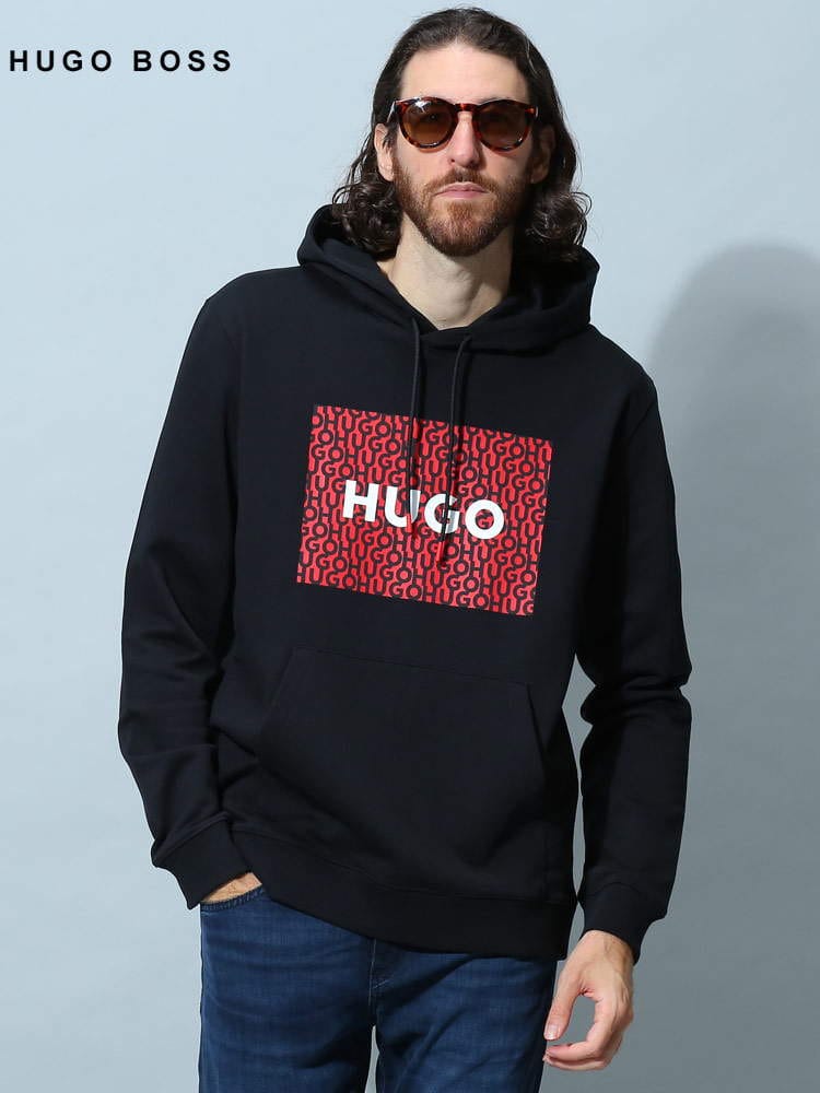 ヒューゴボス メンズ パーカー HUGO BOSS ブランド フーディー トップス 長袖 スウェット ロゴ プリント プルオーバー リラックスフィット 大きいサイズ HBRDREE10243311