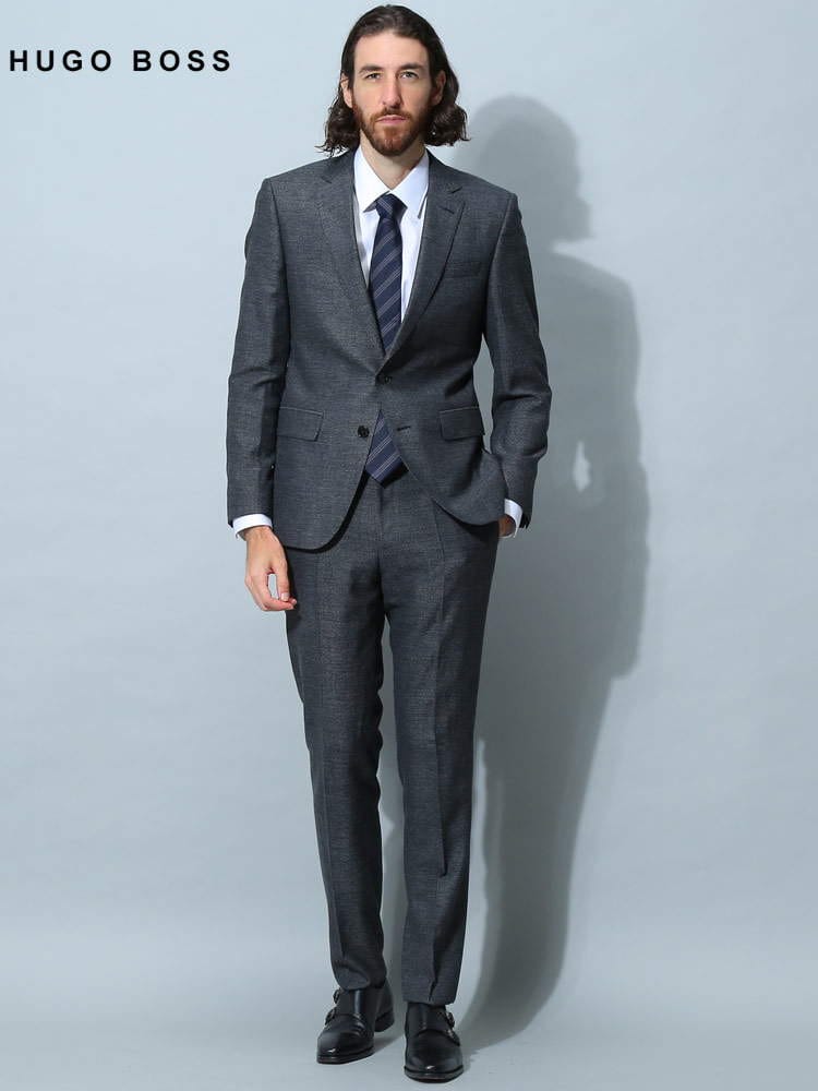 ヒューゴボス メンズ スーツ HUGO BOSS ブランド ビジネススーツ ストレッチ ピンドット シングル サイドベンツ MARZOTTO 大きいサイズ HBHG10242674P