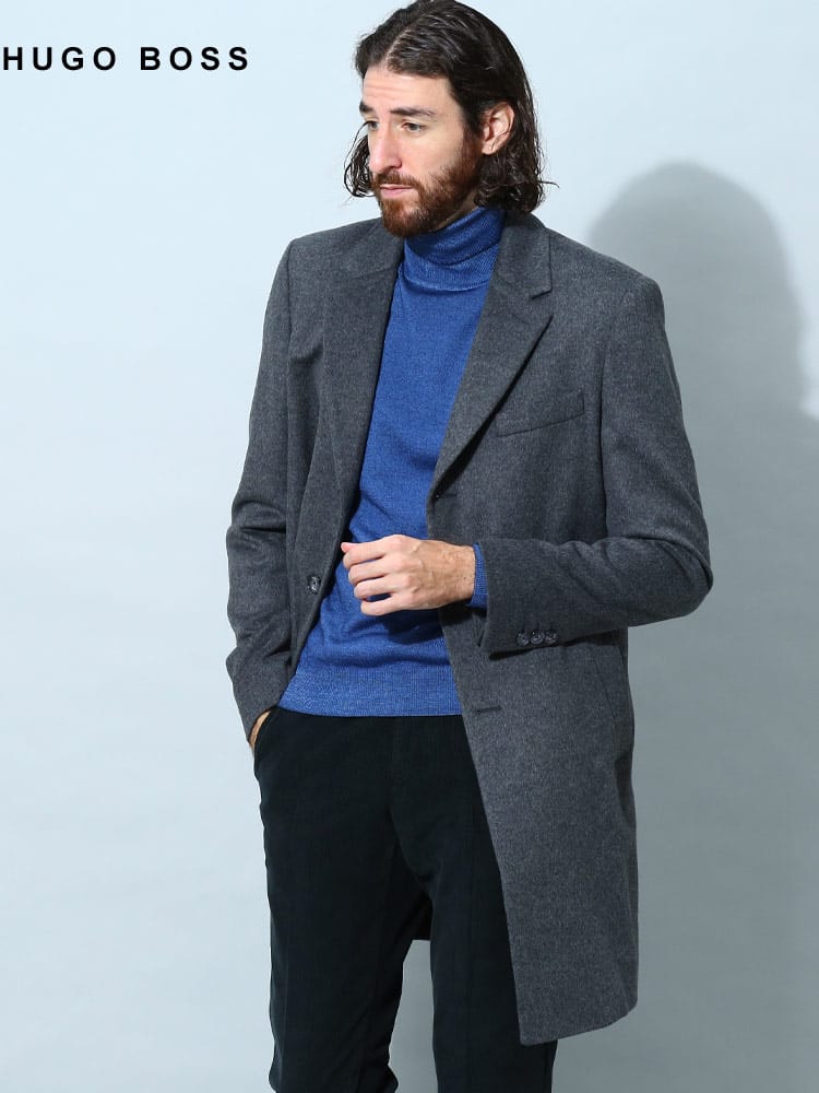 ヒューゴボス メンズ コート HUGO BOSS ブランド チェスターコート アウター シングル  カシミヤ混 ウール HBHHYDE10244030