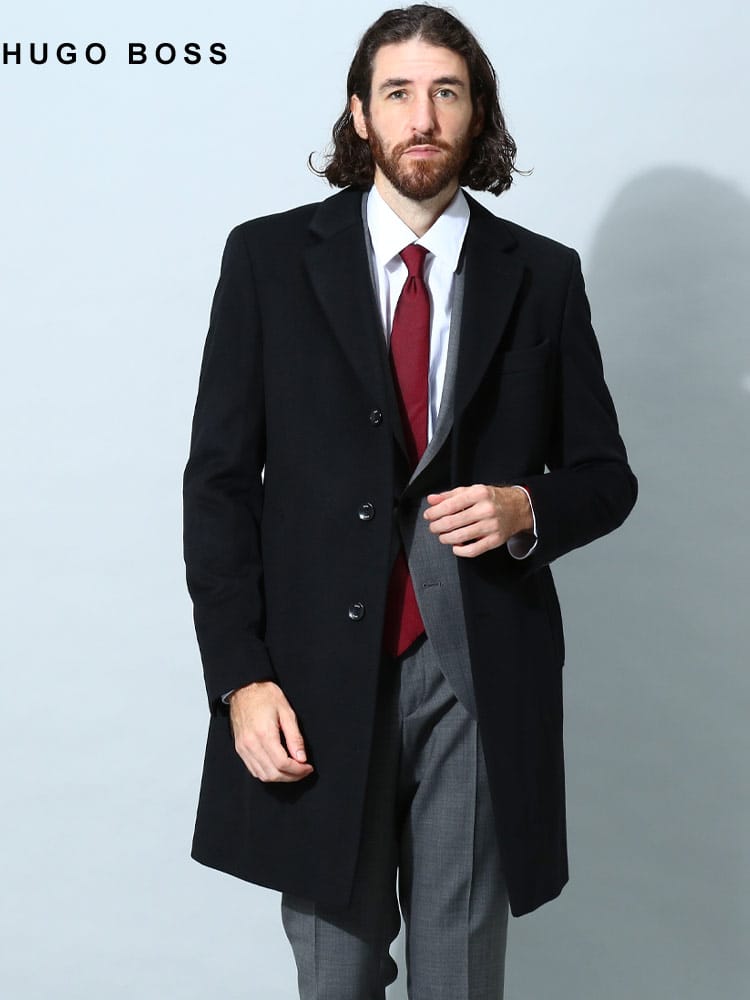 ヒューゴボス メンズ コート HUGO BOSS ブランド チェスターコート アウター シングル  カシミヤ混 ウール HBHHYDE10244030