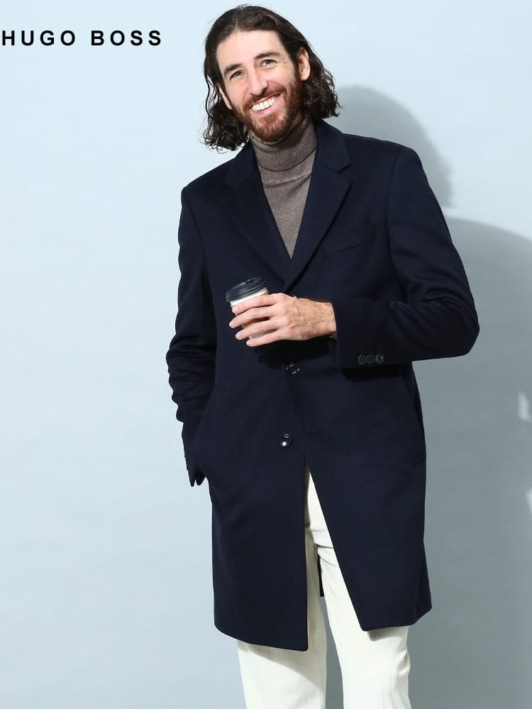 ヒューゴボス メンズ コート HUGO BOSS ブランド チェスターコート アウター シングル  カシミヤ混 ウール HBHHYDE10244030