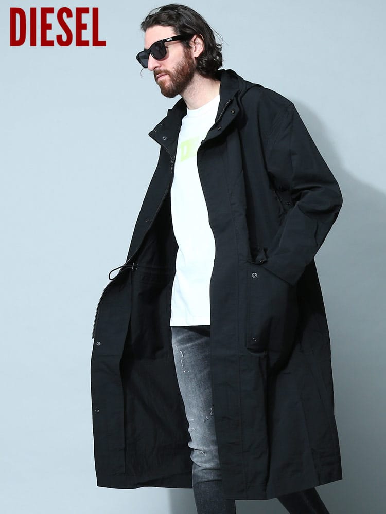 ディーゼル メンズ コート DIESEL ブランド ロングコート モッズコート アウター ブルゾン フード J-ARNULF-NW 軽量 防水 DSA062880PDAN