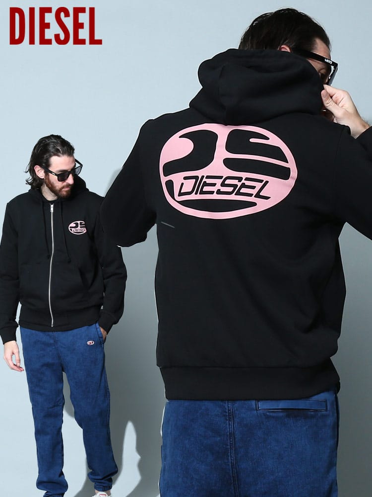 ディーゼル メンズ パーカー DIESEL ブランド トップス 長袖 スウェット ロゴ プリント フルジップ S-GINN-HOOD-ZIP-K6 レギュラーフィット DSA06493HAYT