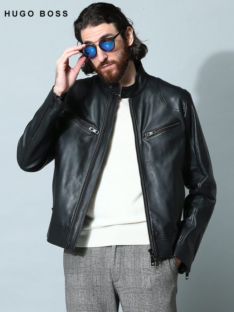 HUGO BOSS (ヒューゴボス) ラムレザー フルジップ ライダースジャケット HBMALT10242956 ブランド