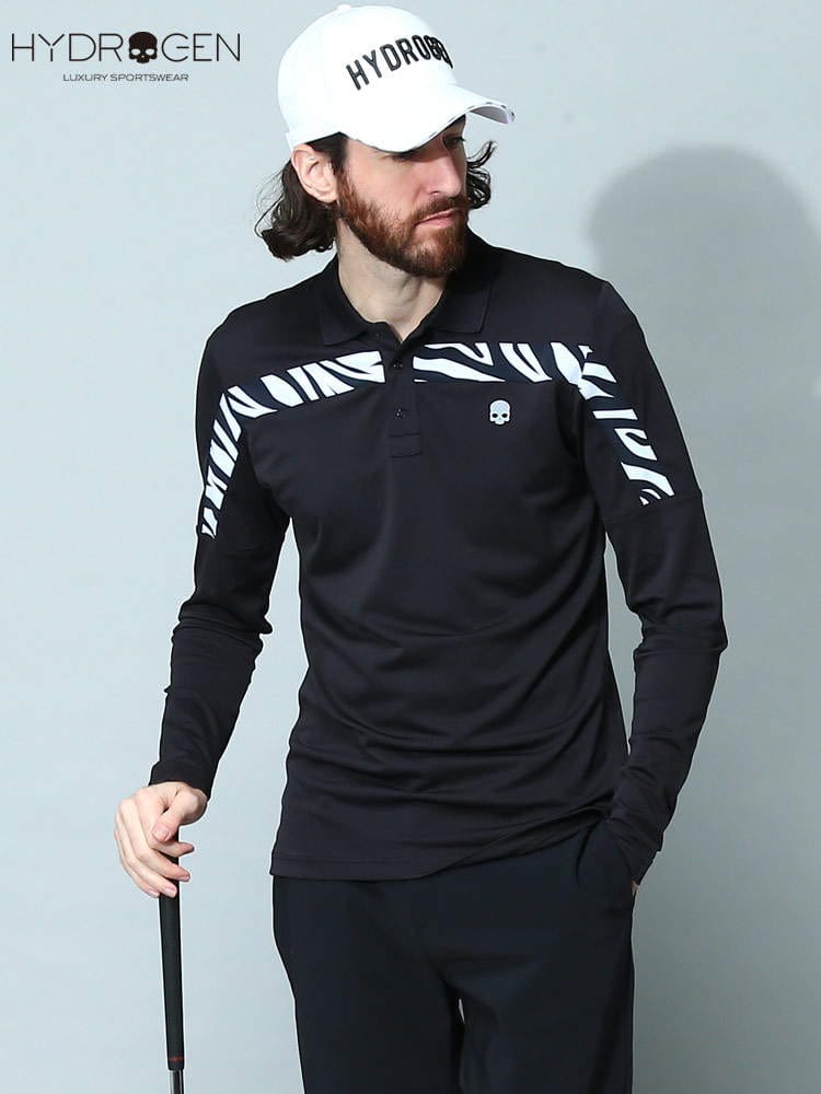 ハイドロゲン メンズ ポロシャツ HYDROGEN ブランド トップス シャツ ゼブラ ポロ ライン ロゴ 長袖 ゴルフ スポーツ HYG00556