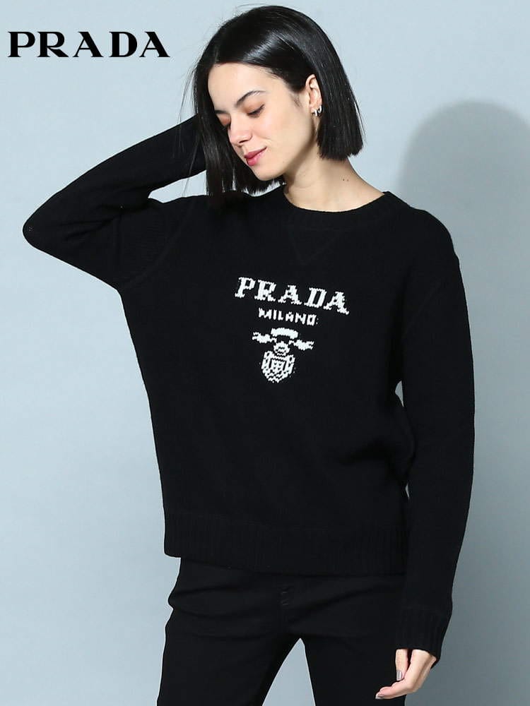 プラダ レディース ニット PRADA ブランド セーター トップス ロゴ クルーネック ロゴ プルオーバー カシミヤ混 PRLP24G1V