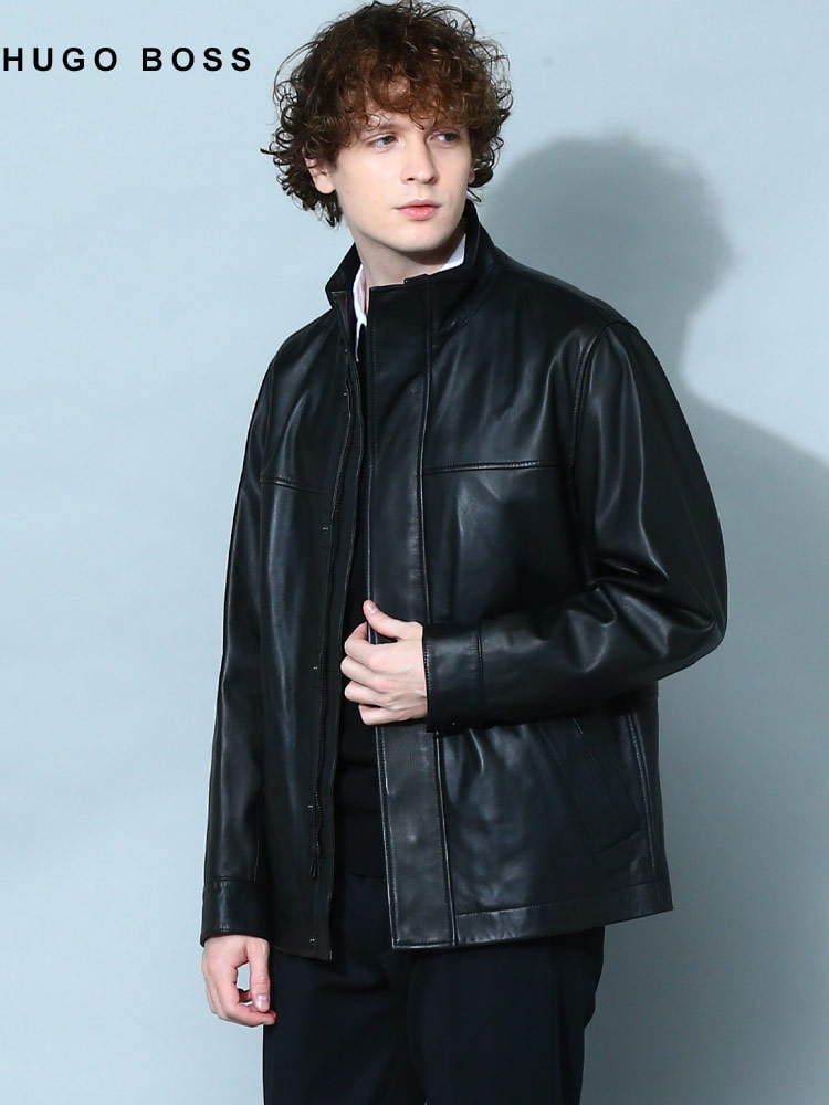 ヒューゴボス メンズ ブルゾン HUGO BOSS ブランド ハーフコート アウター ジャケット ライダース レザージャケット レザー HB50477508