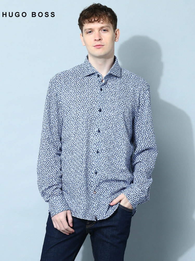 HUGO BOSS (ヒューゴボス) ストレッチ 総柄 長袖 シャツ HB50484306 ブランド