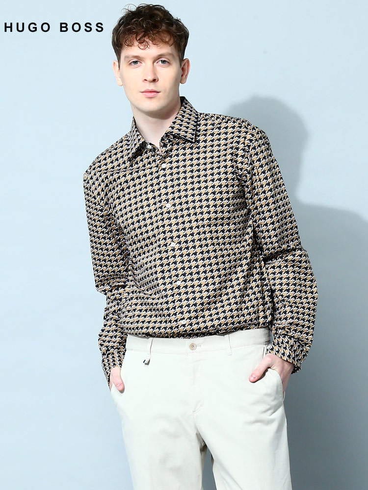 HUGO BOSS (ヒューゴボス) 千鳥 総柄 長袖 シャツ HB5048210 ブランド