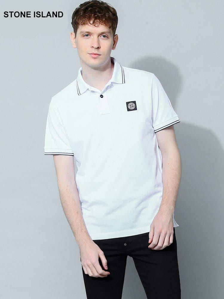 STONE ISLAND (ストーンアイランド) 胸ロゴ ライン 半袖 ポロシャツ 