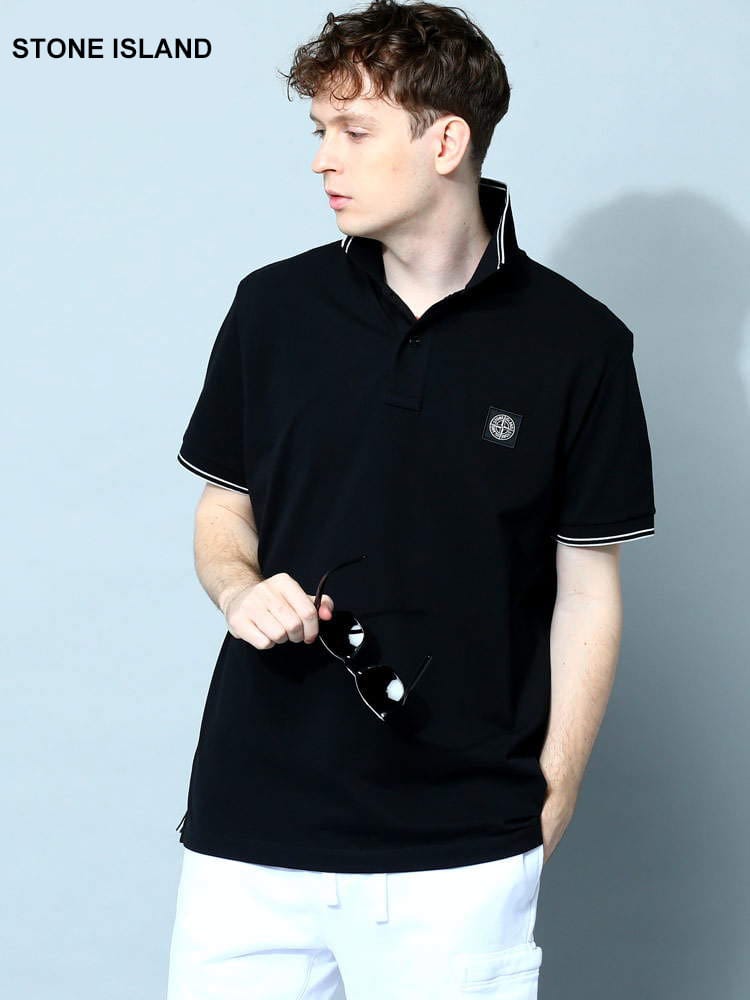 STONE ISLAND (ストーンアイランド) 胸ロゴ ライン 半袖 ポロシャツ 