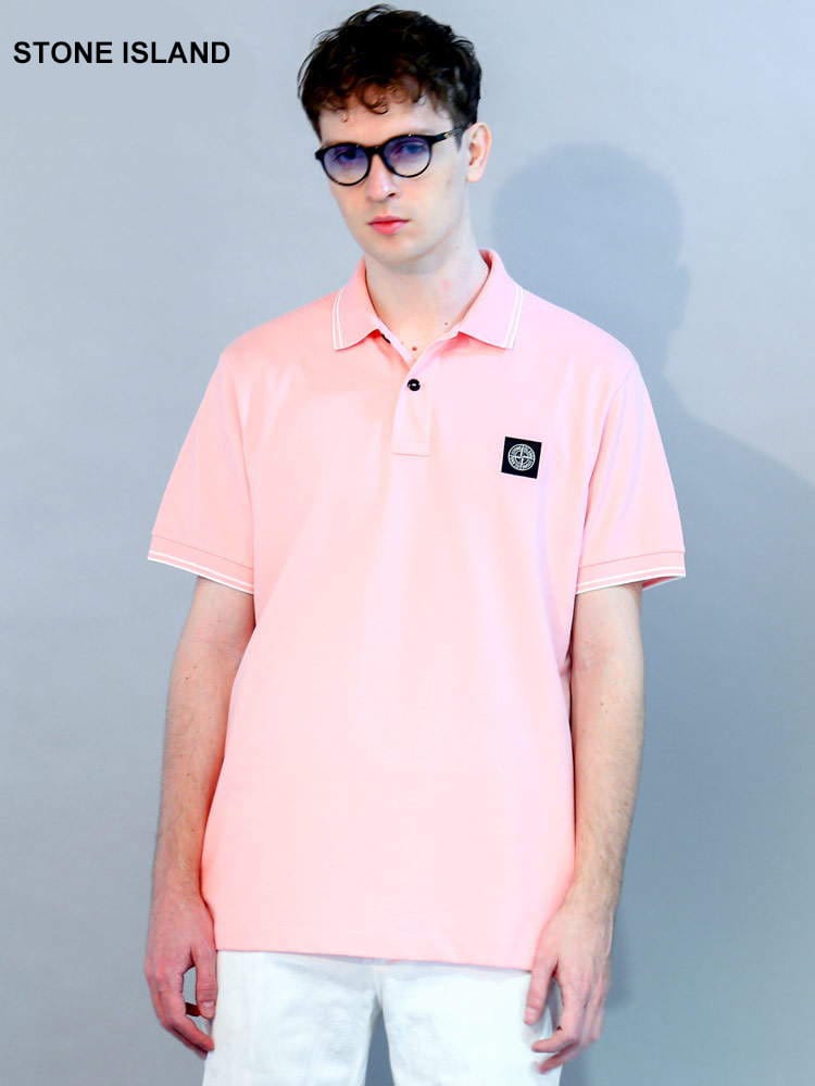 STONE ISLAND (ストーンアイランド) 胸ロゴ ライン 半袖 ポロシャツ 