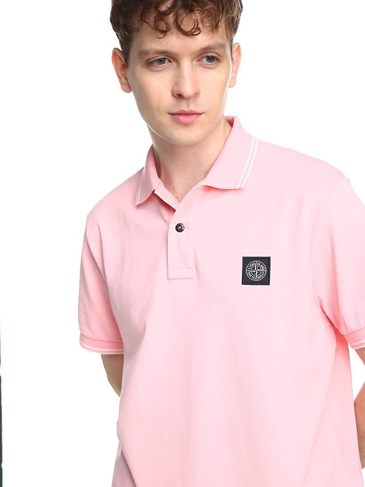 STONE ISLAND (ストーンアイランド) 胸ロゴ ライン 半袖 ポロシャツ 